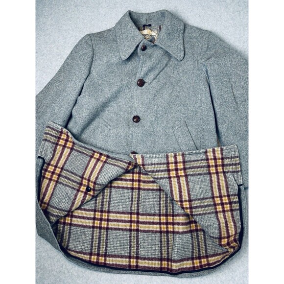 Zero King Men’s Gray Wool Dress Coat Jacket Size 40 - Vintage Wood Buttons Lined - Picture 10 of 14